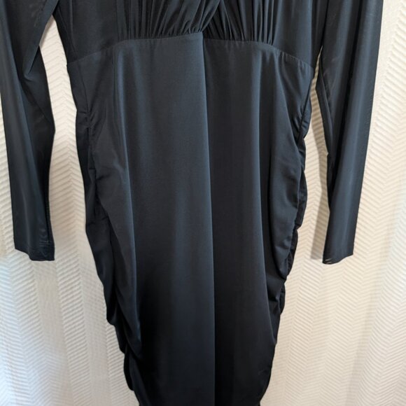 Bardot Black Mesh & Wrap Bodycon Dress Halter-Inspired Bodice Ruched Size 8/M - Picture 7 of 13